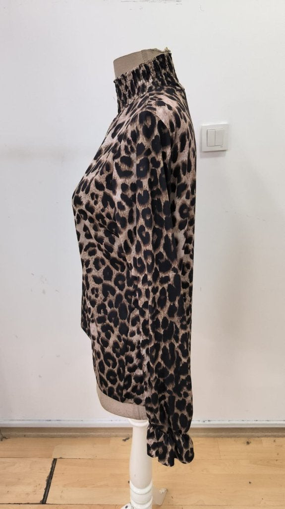 Kadın Uzun Kollu Gipe Detaylı Balıkçı Yaka Leopar Desenli Süprem Bluz, 31728