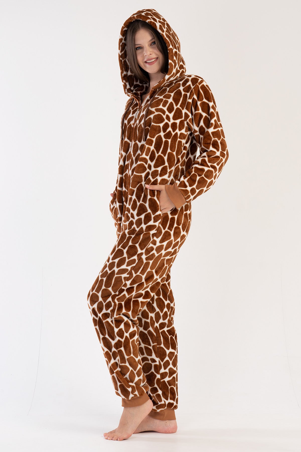 Woman Soft Fleece Leopard Jumpsuit