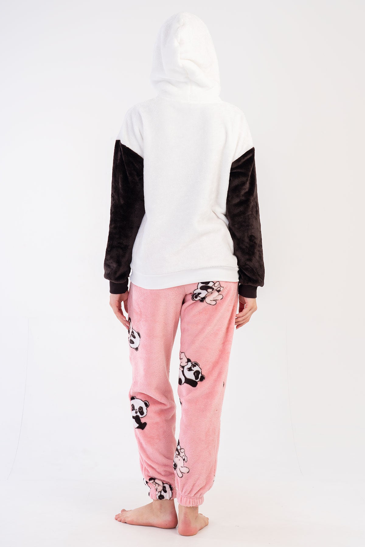 KADIN SOFT KAPSONLU DUSUK OMUZLU UZUN KOL KANGURU CEPLI MANSETLI PACASI BUZGULU CEPLI PIJAMA TAKIM