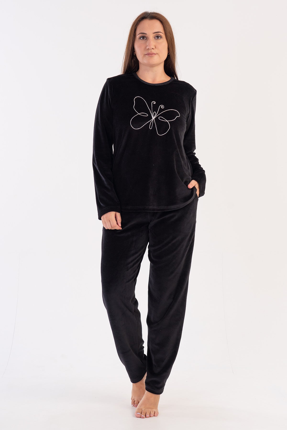 Woman Big Size Black Velvet Pyjama Set