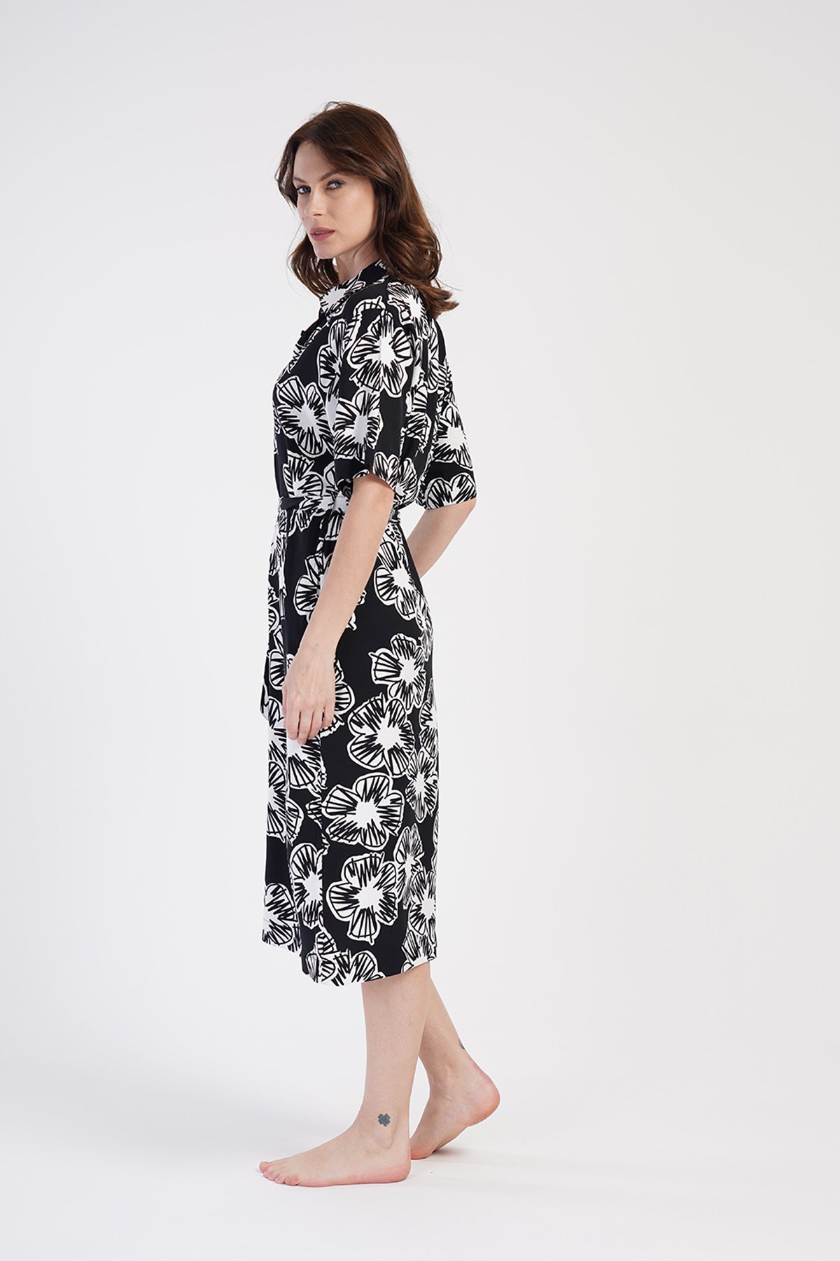 KADIN BELMANDO GOMLEK YAKA TAMAMI DUGMELI DOUBLE KISA KOL UZUN GOMLEK CEPLI TUNIK