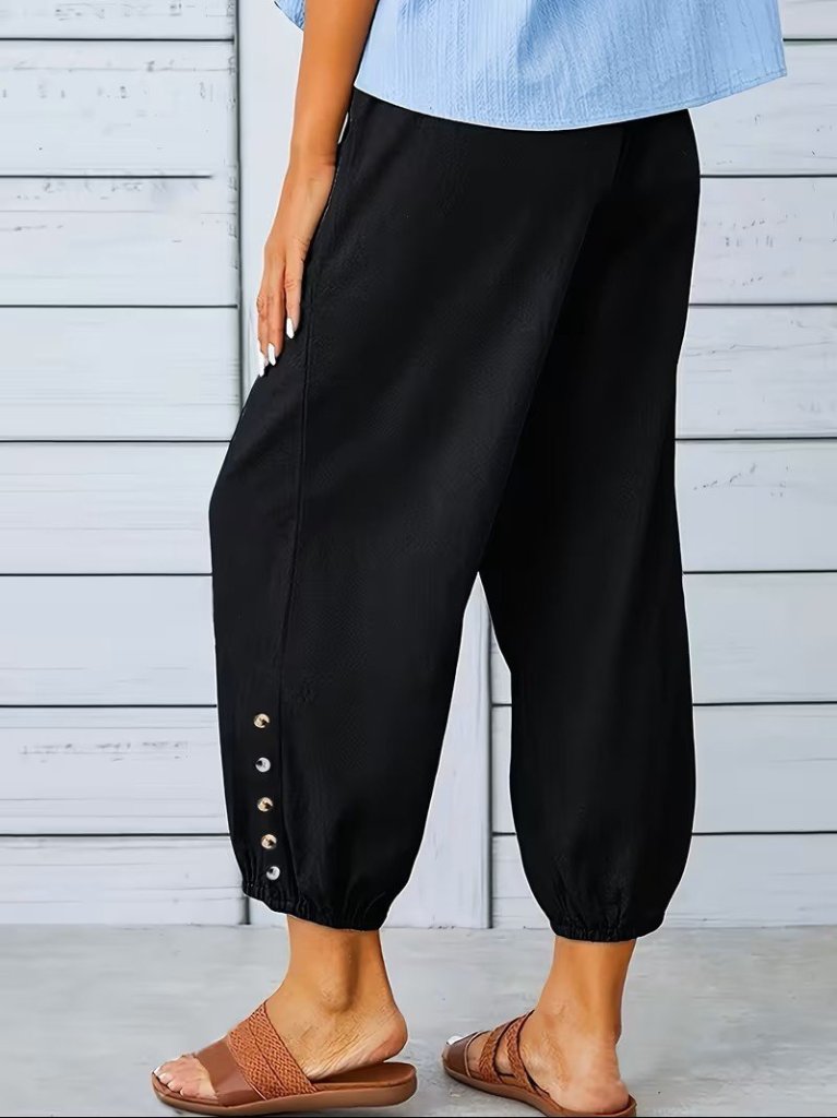 Kadın Beli Lastikli Bağcıklı Düğme Detaylı Pantolon , 34632
