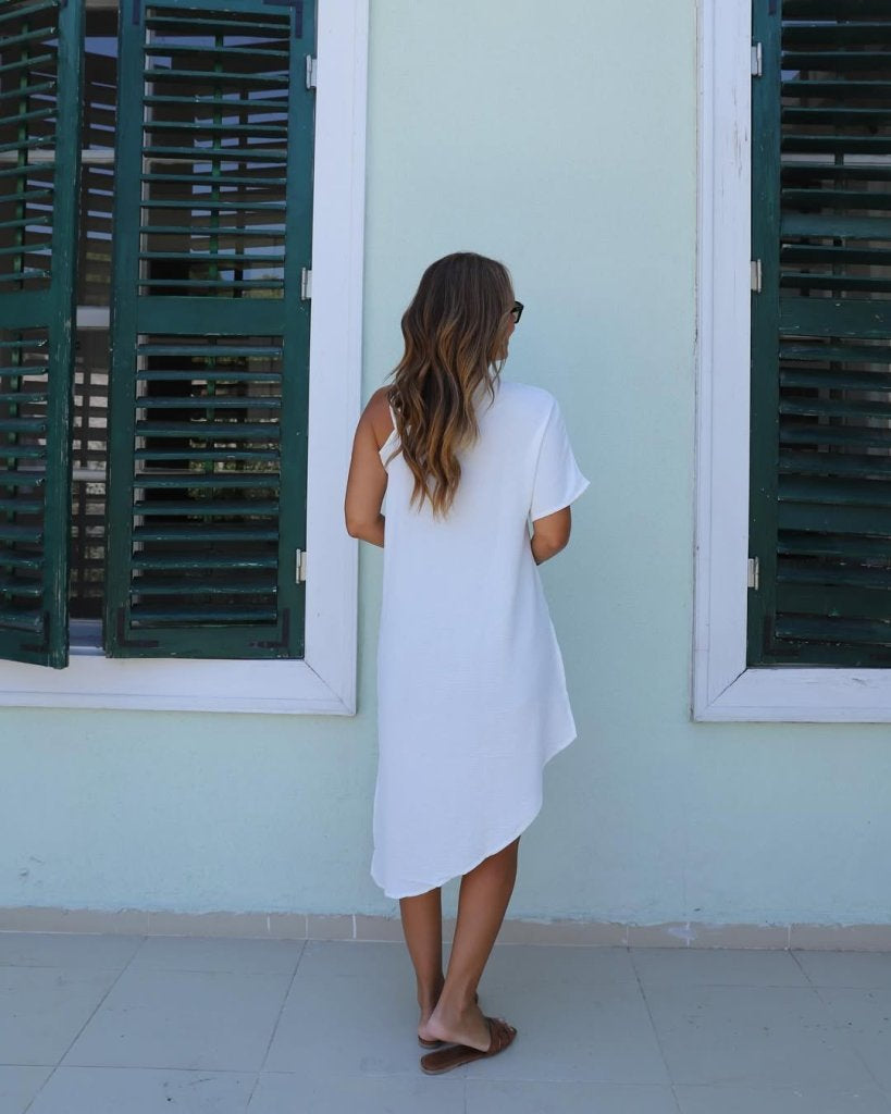 Women's One-Shoulder Spaghetti Strap Asymmetric Cut Detail Blouse