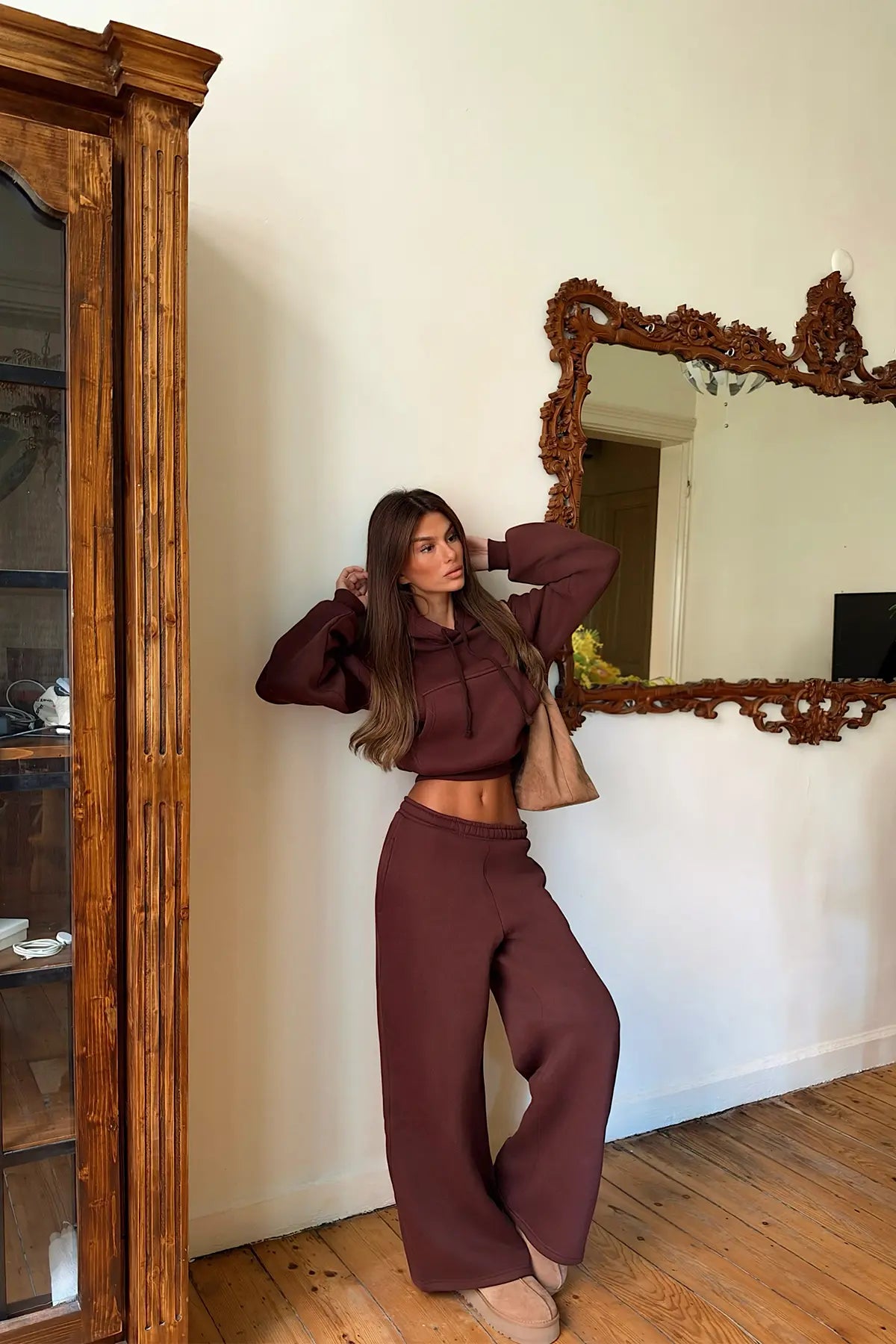 Kahverengi Sweat Detay Eşofman Takım