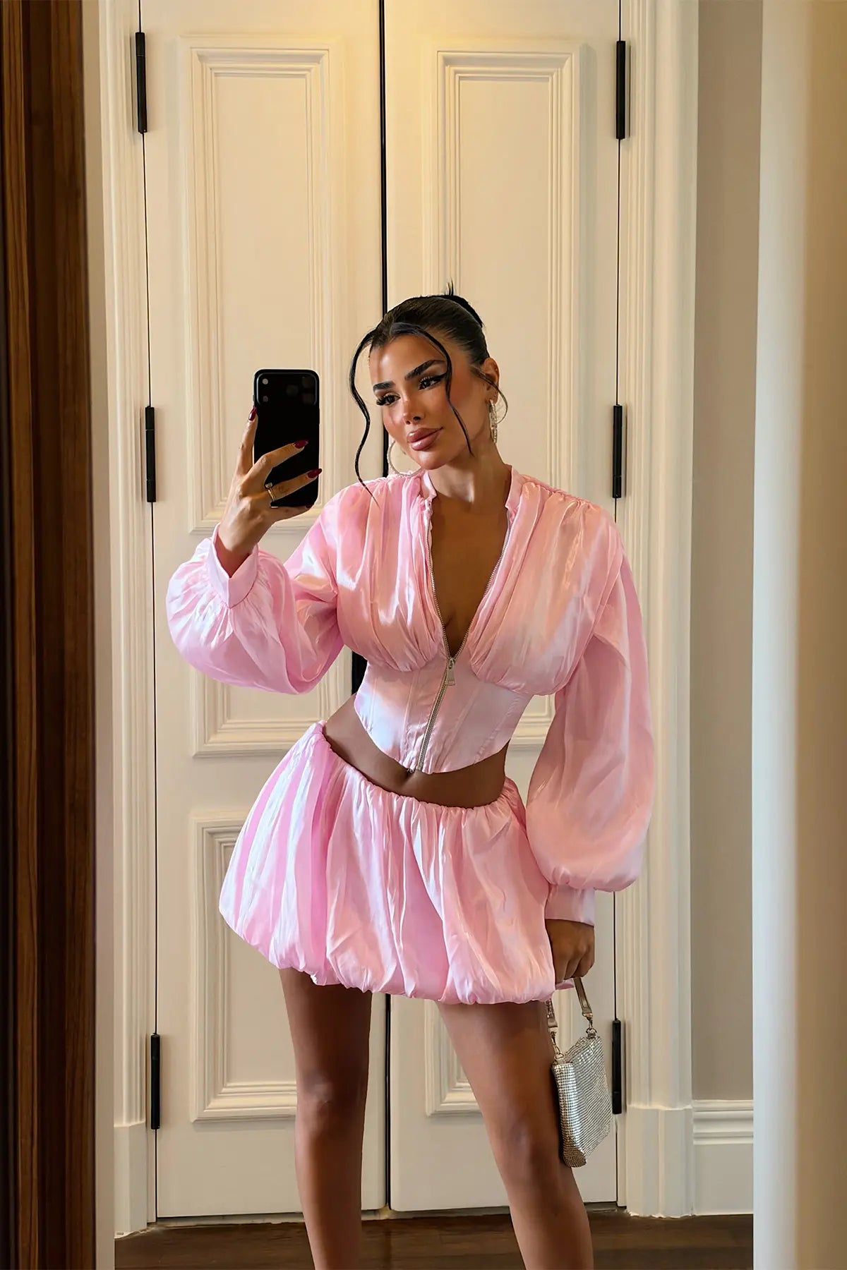Pembe Fermuar Detay Etekli Takım