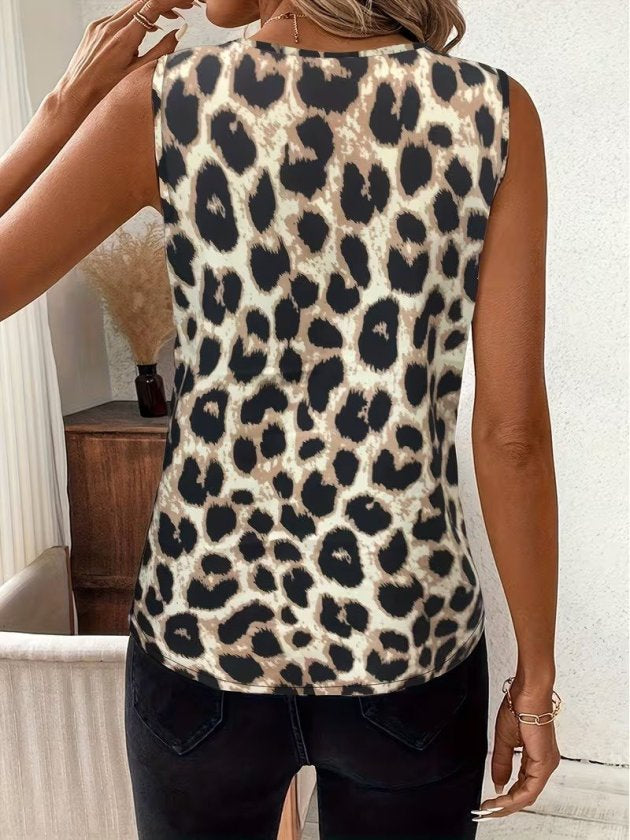Kadın Askılı V Yakalı Leopar Desenli Süprem Bluz , 32429