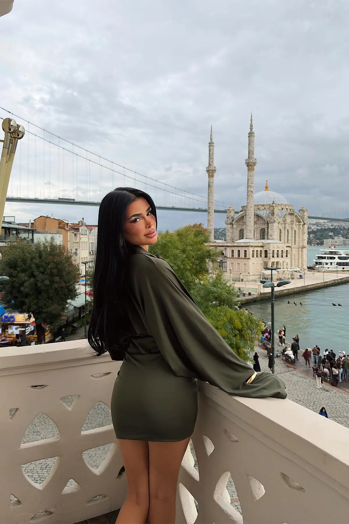 Haki Önden Bağlamalı Elbise