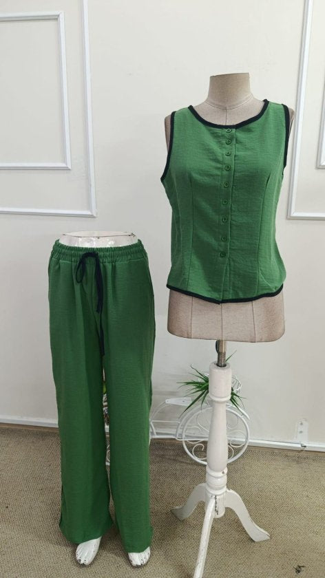 Kadın Kolsuz önü Düğmeli Yelek Ve Pantolon Ikili Takım , 34193