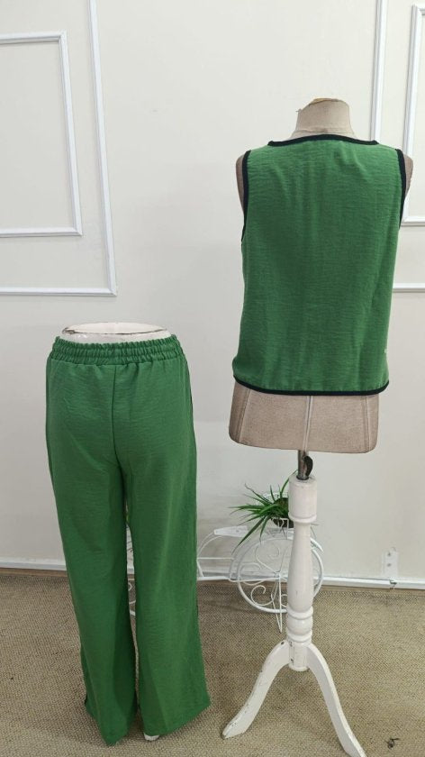 Kadın Kolsuz önü Düğmeli Yelek Ve Pantolon Ikili Takım , 34193