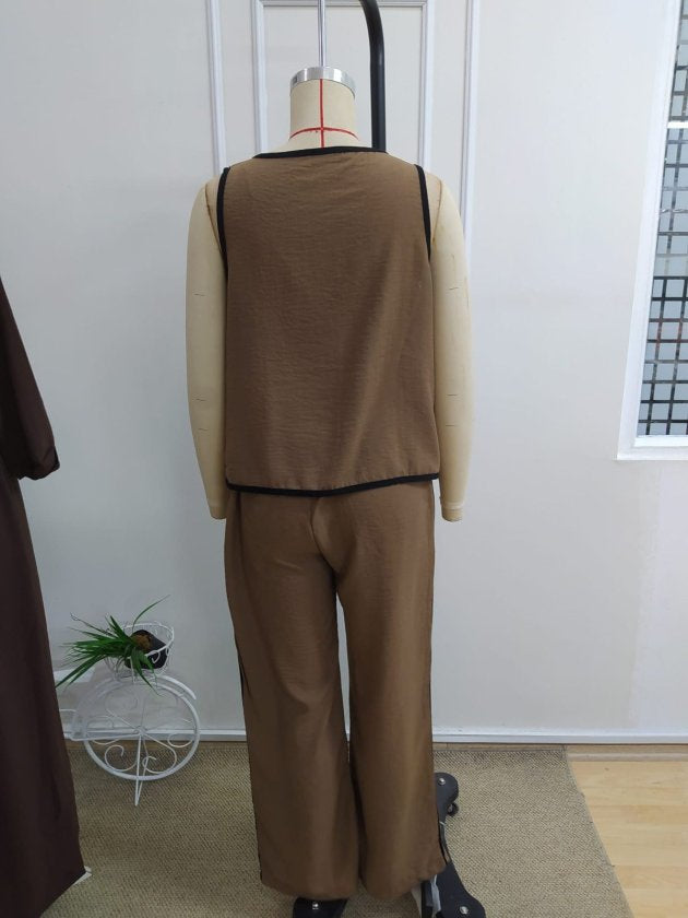 Kadın Kolsuz önü Düğmeli Yelek Ve Pantolon Ikili Takım , 34194