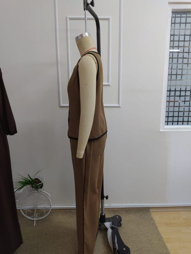Kadın Kolsuz önü Düğmeli Yelek Ve Pantolon Ikili Takım , 34194