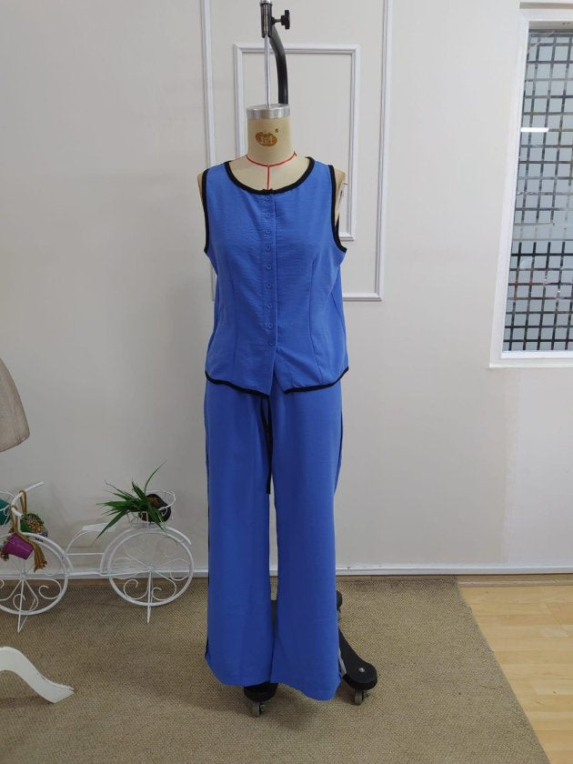Kadın Kolsuz önü Düğmeli Yelek Ve Pantolon Ikili Takım , 34195