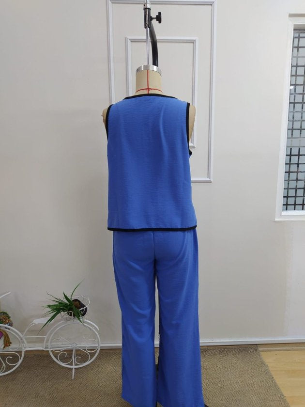 Kadın Kolsuz önü Düğmeli Yelek Ve Pantolon Ikili Takım , 34195