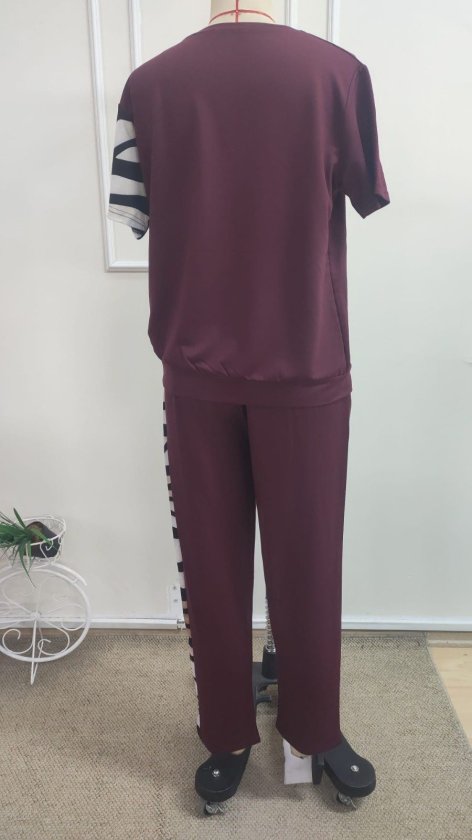 Kadın Kısa Kollu Bisiklet Yaka Zebra Desen Bluz Ve Pantolon Ikili Takım , 34969