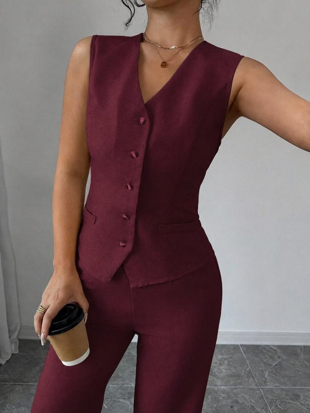 Kadın Askılı önden Düğmeli Bluz Ve Pantolon Keten Ikili Takım, 35863