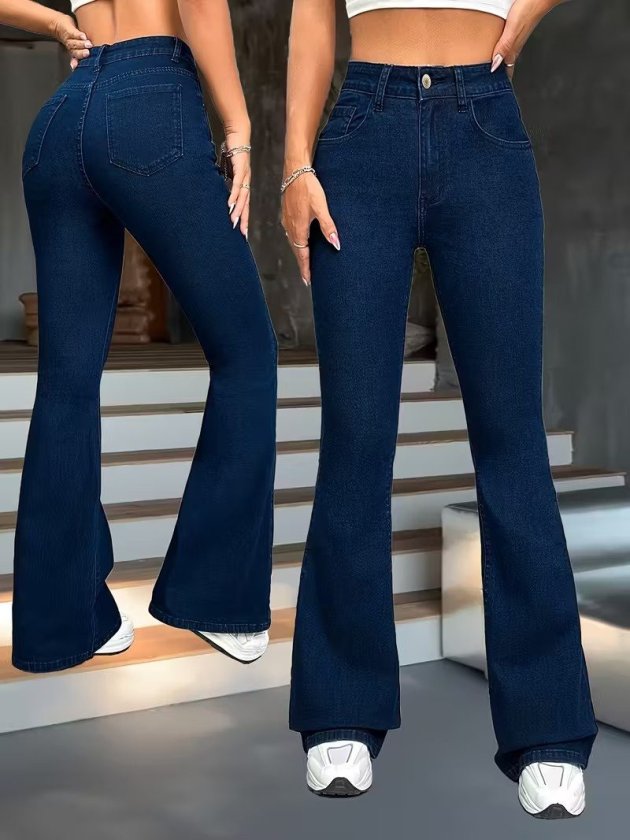 Kadın Yüksek Bel Paçaya Doğru Geniş Kot Pantolon, 35442
