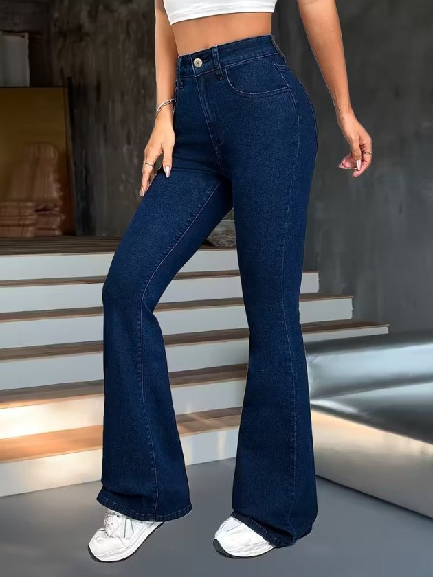 Kadın Yüksek Bel Paçaya Doğru Geniş Kot Pantolon, 35442