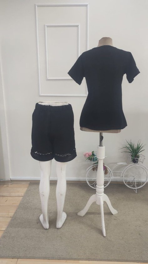 Kadın Kısa Kollu V Yakalı Bluz Ve Short Ikili Takım, 35723