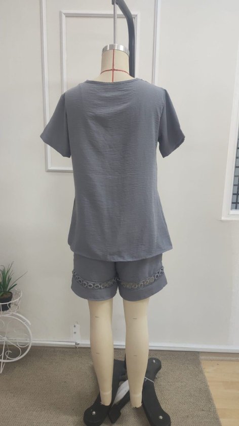 Kadın Kısa Kollu V Yakalı Bluz Ve Short Ikili Takım, 35724