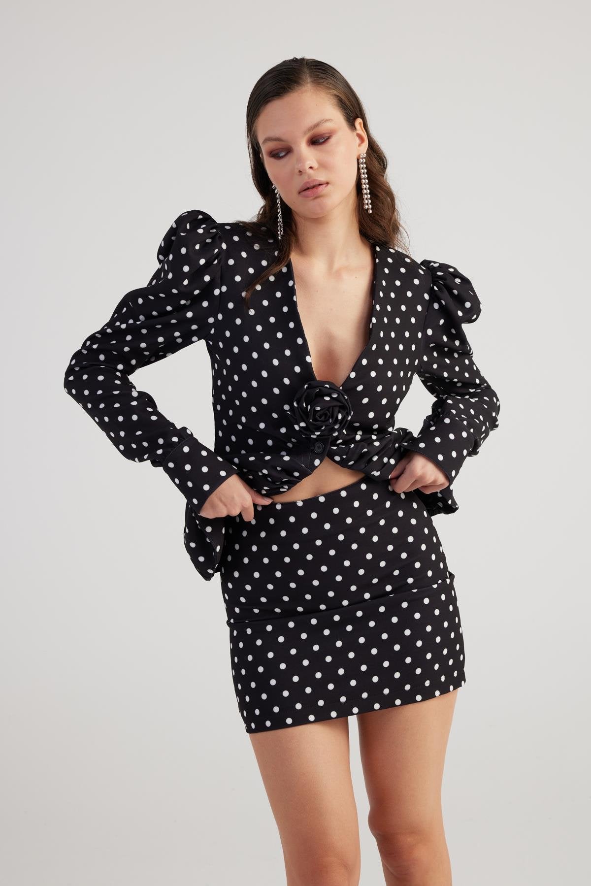 Puantiyeli Mini Wilma Etek Siyah