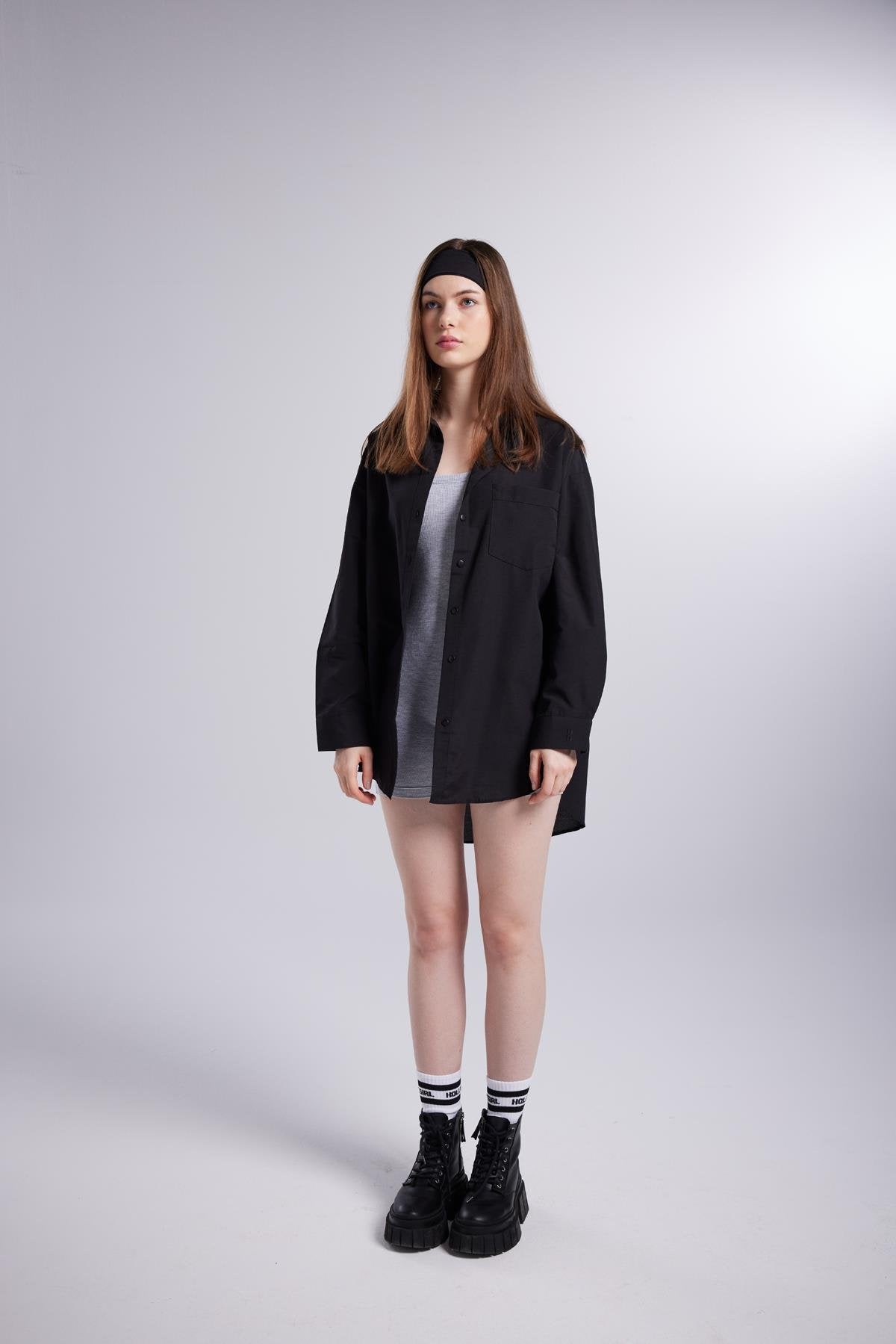 Cepli Oversize Kesim Lovesize Gömlek Siyah