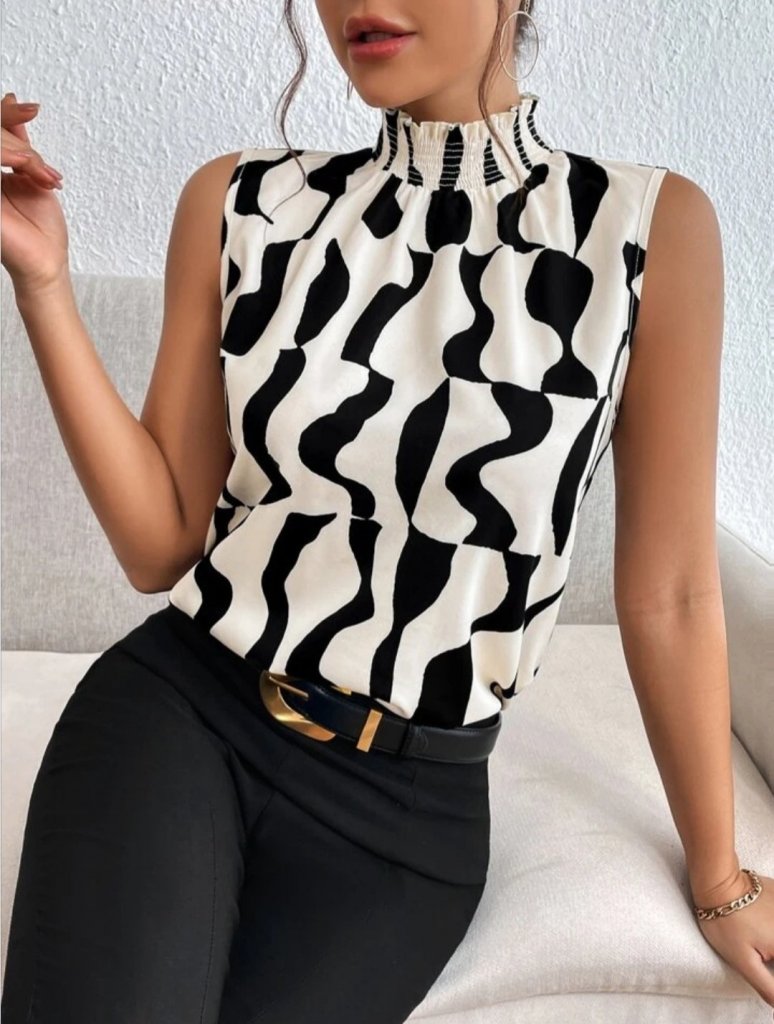 Women's Sleeveless Turtleneck Patterned Supreme Blouse