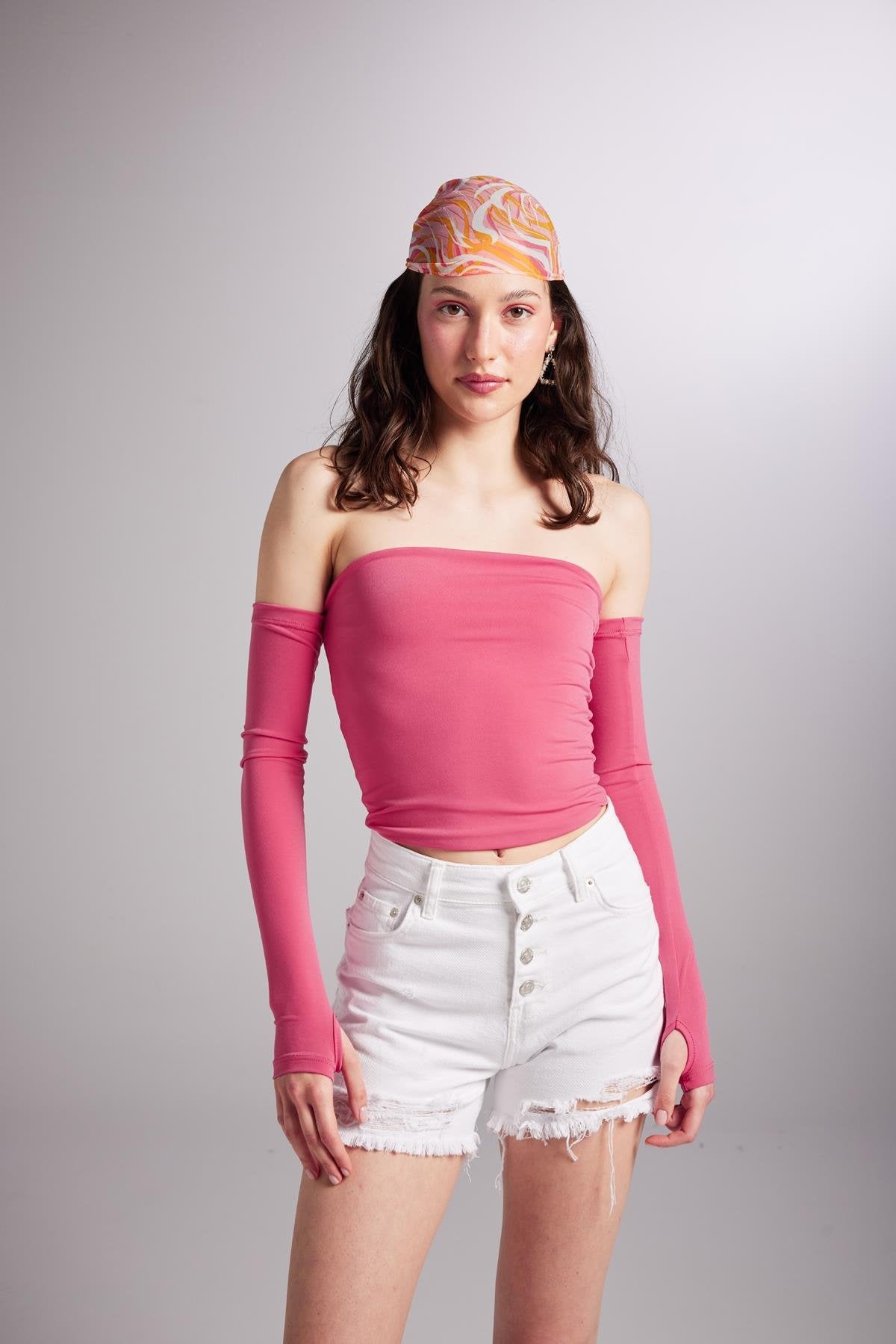 Kolları Ayrı Straplez Smooth Bluz Pembe Pembe L