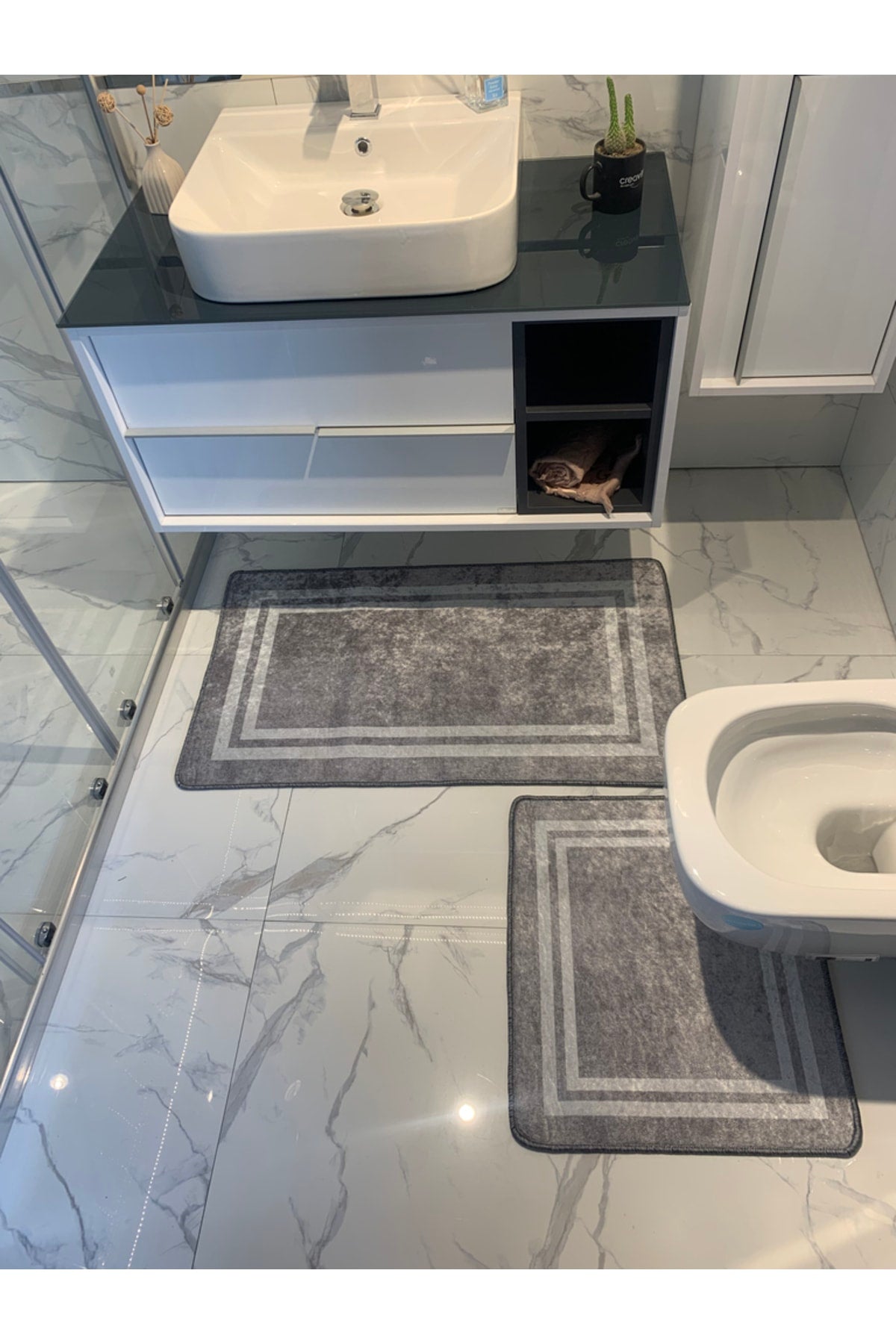 Tracy 2'li Lateks Taban Banyo Paspas Takımı -(EBAT 60X100 60X50) Siyah