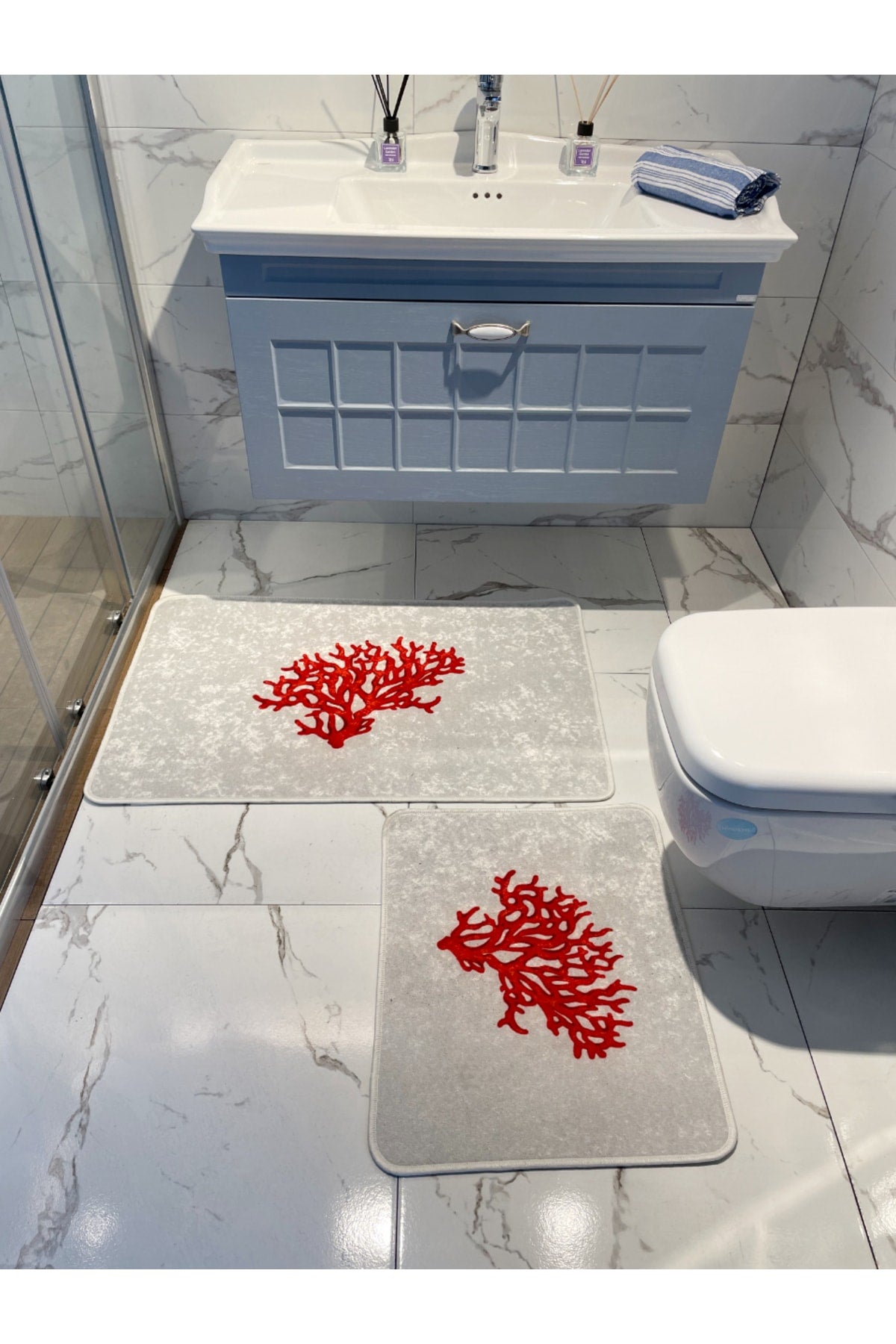 Mercan 2'li Lateks Taban Banyo Paspas Takımı (60X100 - 60X50) LACİVERT