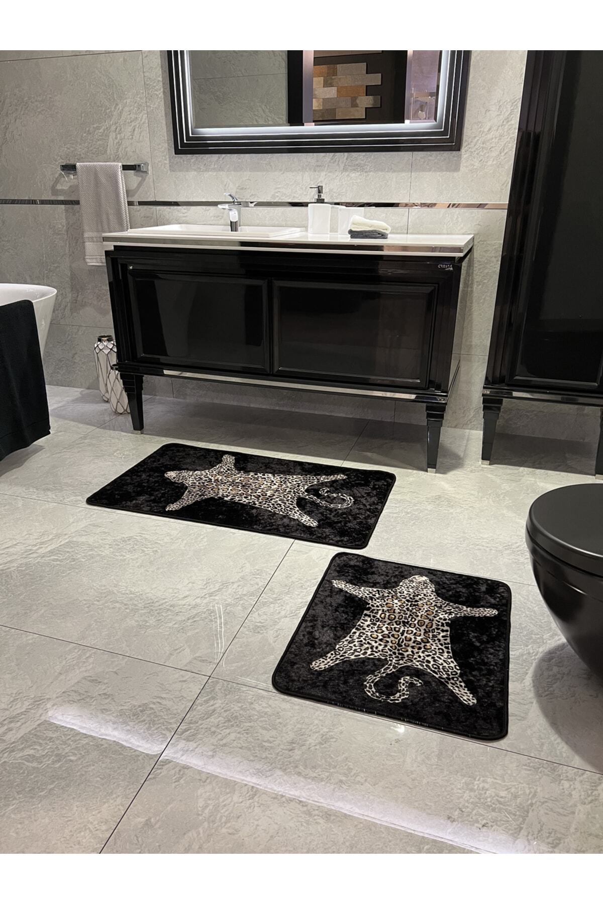 2'li Leopar Desen 60x100 - 60x50 Banyo Paspası - Fuşya