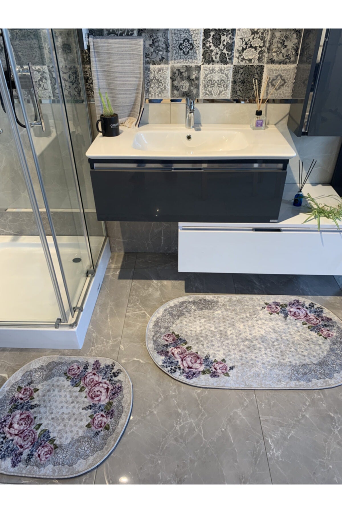 Lizbon Model 2'li Lateks Taban Banyo Paspas Takımı (60X100 - 60X50)