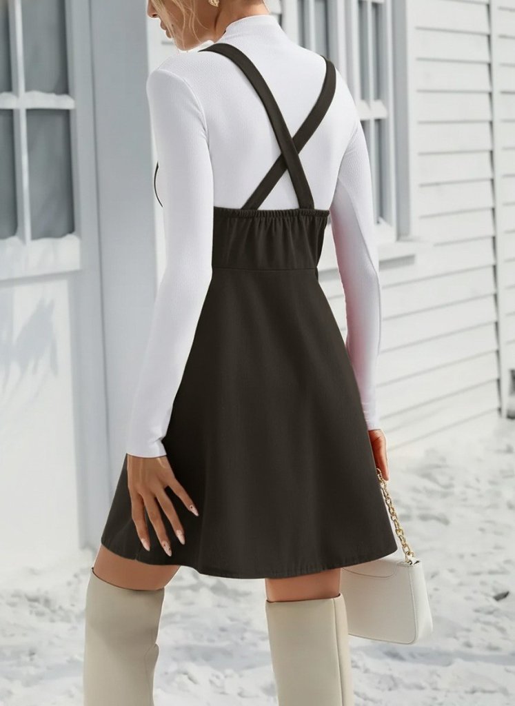 Women's Strappy Buttoned Mini Suede Dress