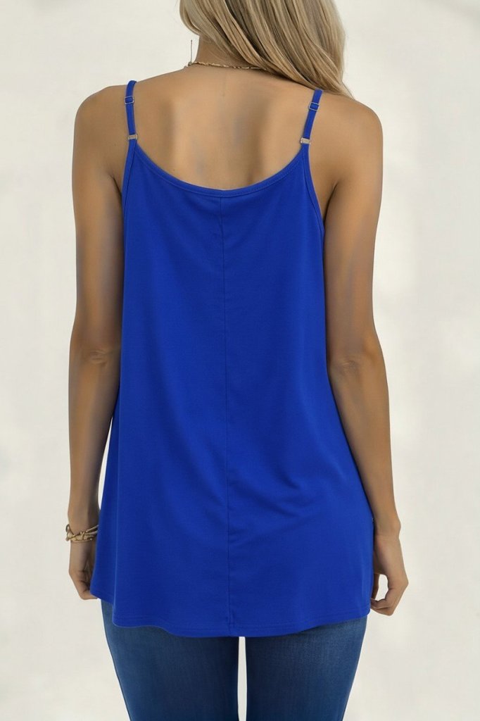 Women's Spaghetti Strap Round Neck Pleated Long Viscose Blouse