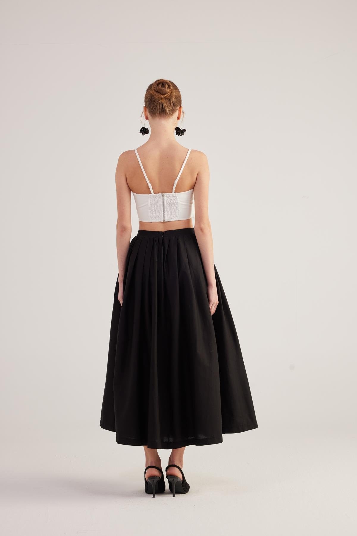 Beli Kemerli Cepli Astarlı Uzun Olivia Etek Siyah