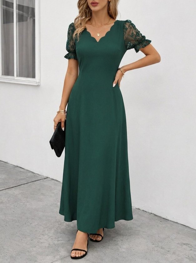 Kadın Kısa Kollu V Yakalı Uzun Janjan Elbise
