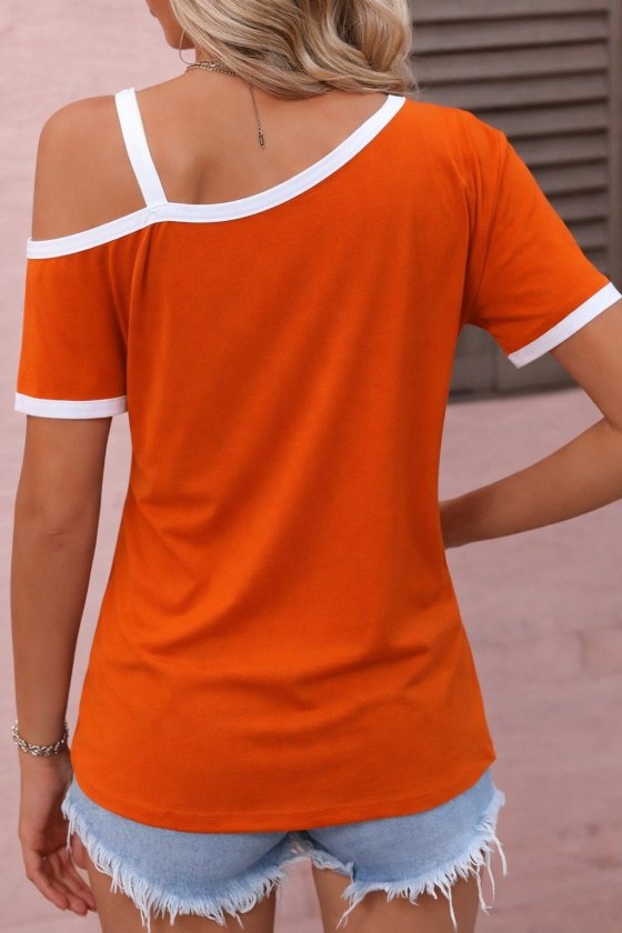 Women's Short Sleeve One Shoulder Strap Buckle Detail Viscose Blouse