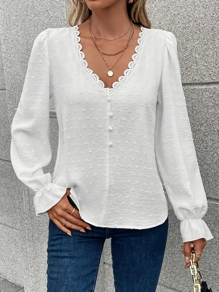 Women's Long Sleeve V Neck Front Button Blouse