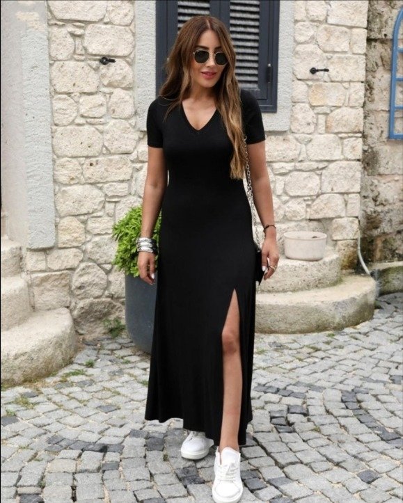 Women's Short Sleeve V-Neck Maxi Viscose Dress