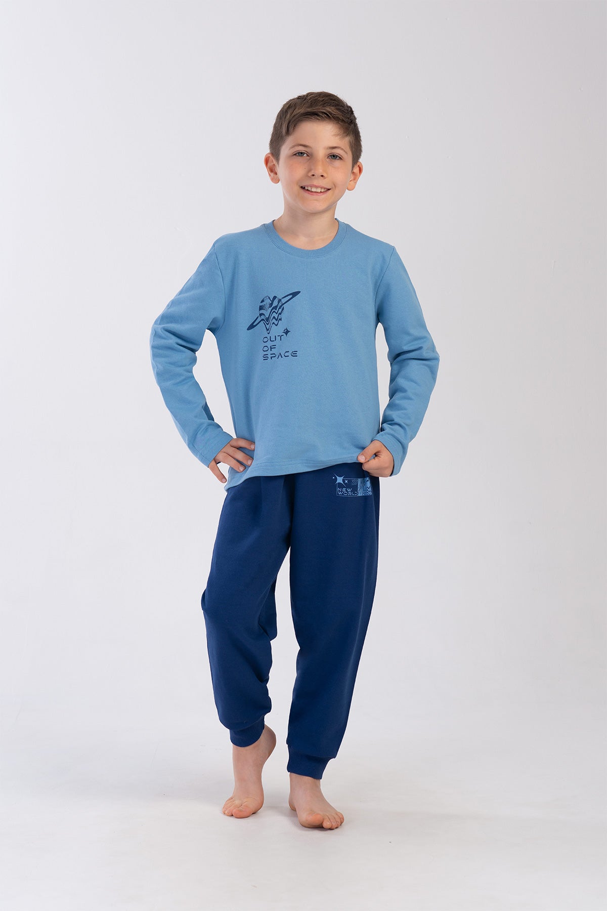 ERKEK COCUK 2IPLIK O YAKA UZUN KOL MANSETLI PIJAMA TAKIM(9-10/15-16)