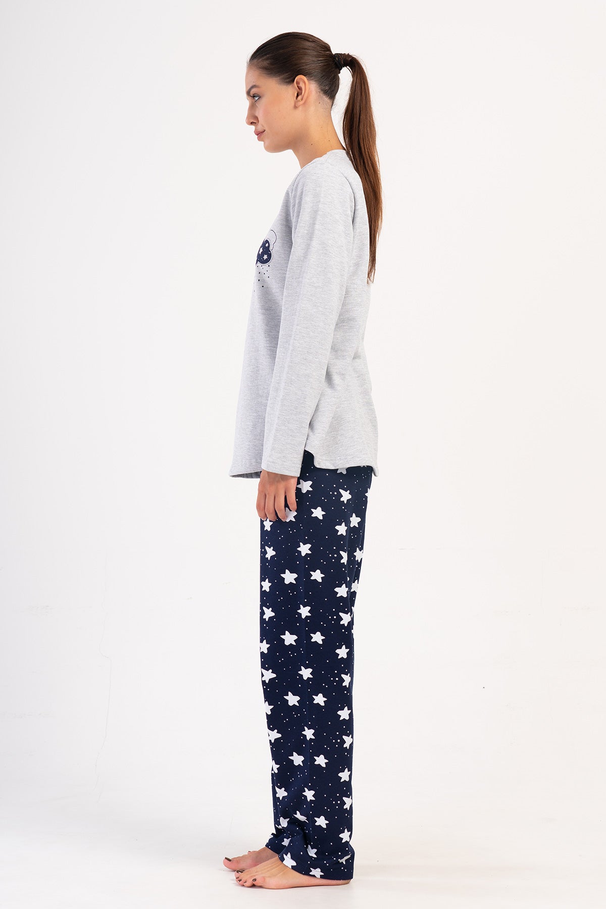 KADIN 2IPLIK XXL O YAKA UZUN KOL ETEGI OVAL PIJAMA TAKIM