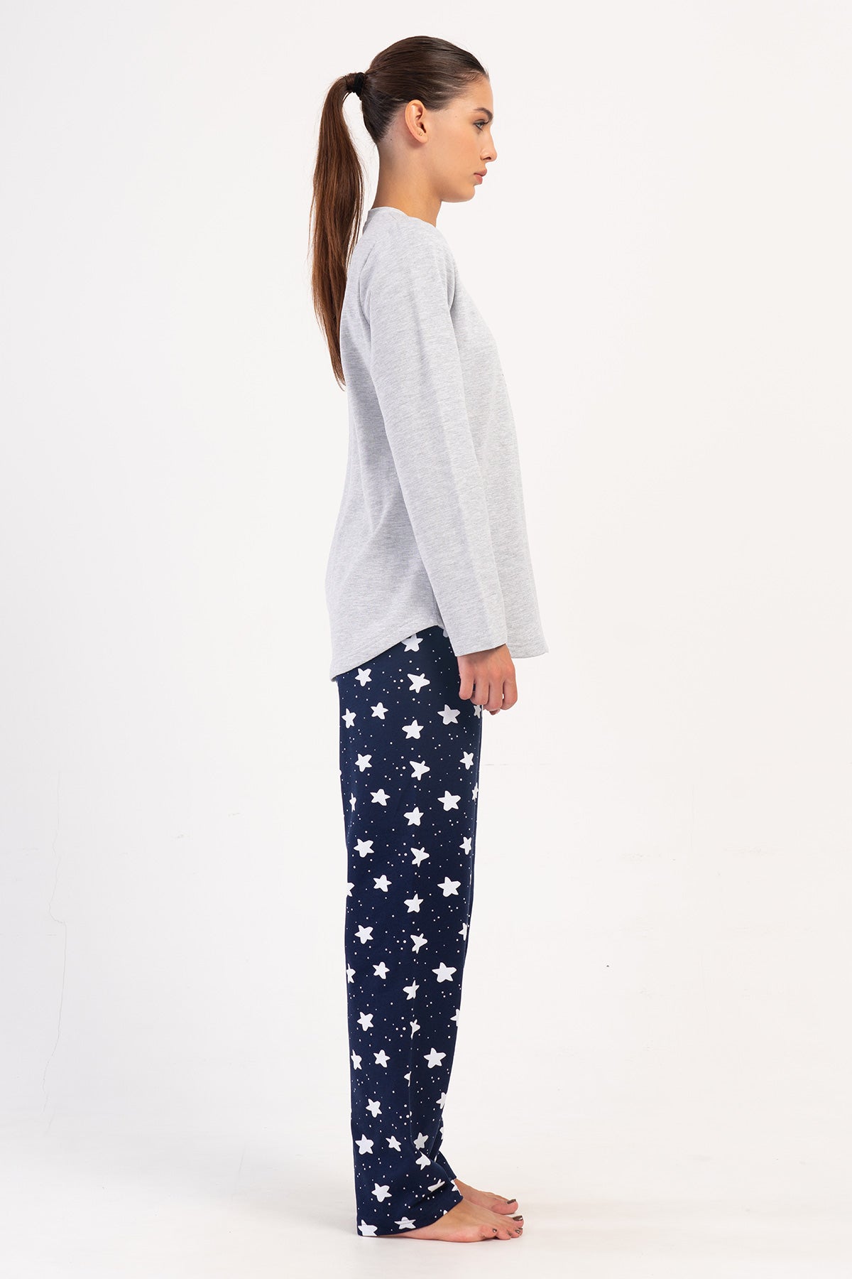 KADIN 2IPLIK XXL O YAKA UZUN KOL ETEGI OVAL PIJAMA TAKIM