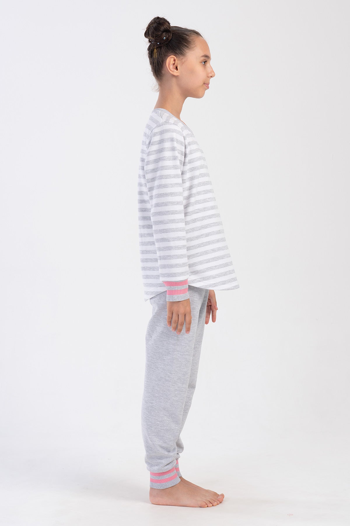 KIZ COCUK 2IPLIK O YAKA UZUN KOL ETEGI OVAL MANSETLI PIJAMA TAKIM(9-10/15-16)