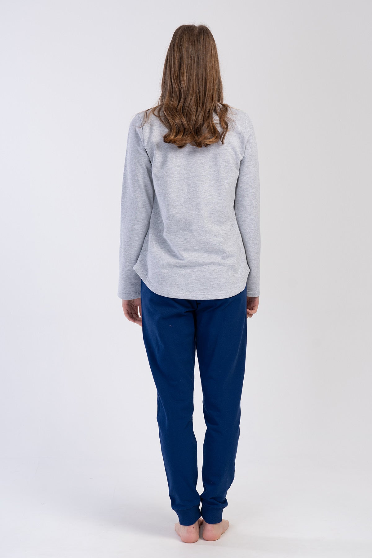 KADIN 2IPLIK O YAKA UZUN KOL ETEGI OVAL MANSETLI PIJAMA TAKIM