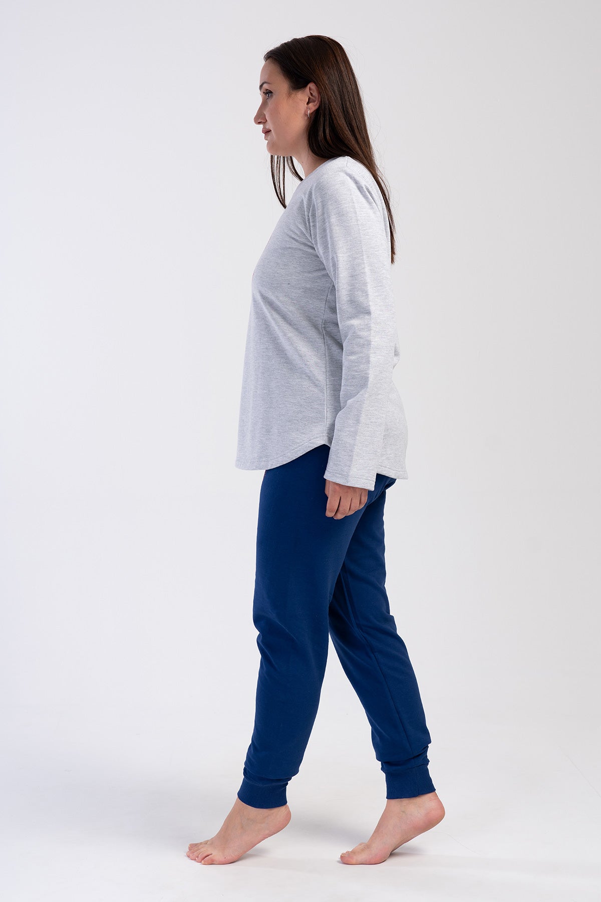 KADIN 2IPLIK XXL O YAKA UZUN KOL ETEGI OVAL MANSETLI PIJAMA TAKIM