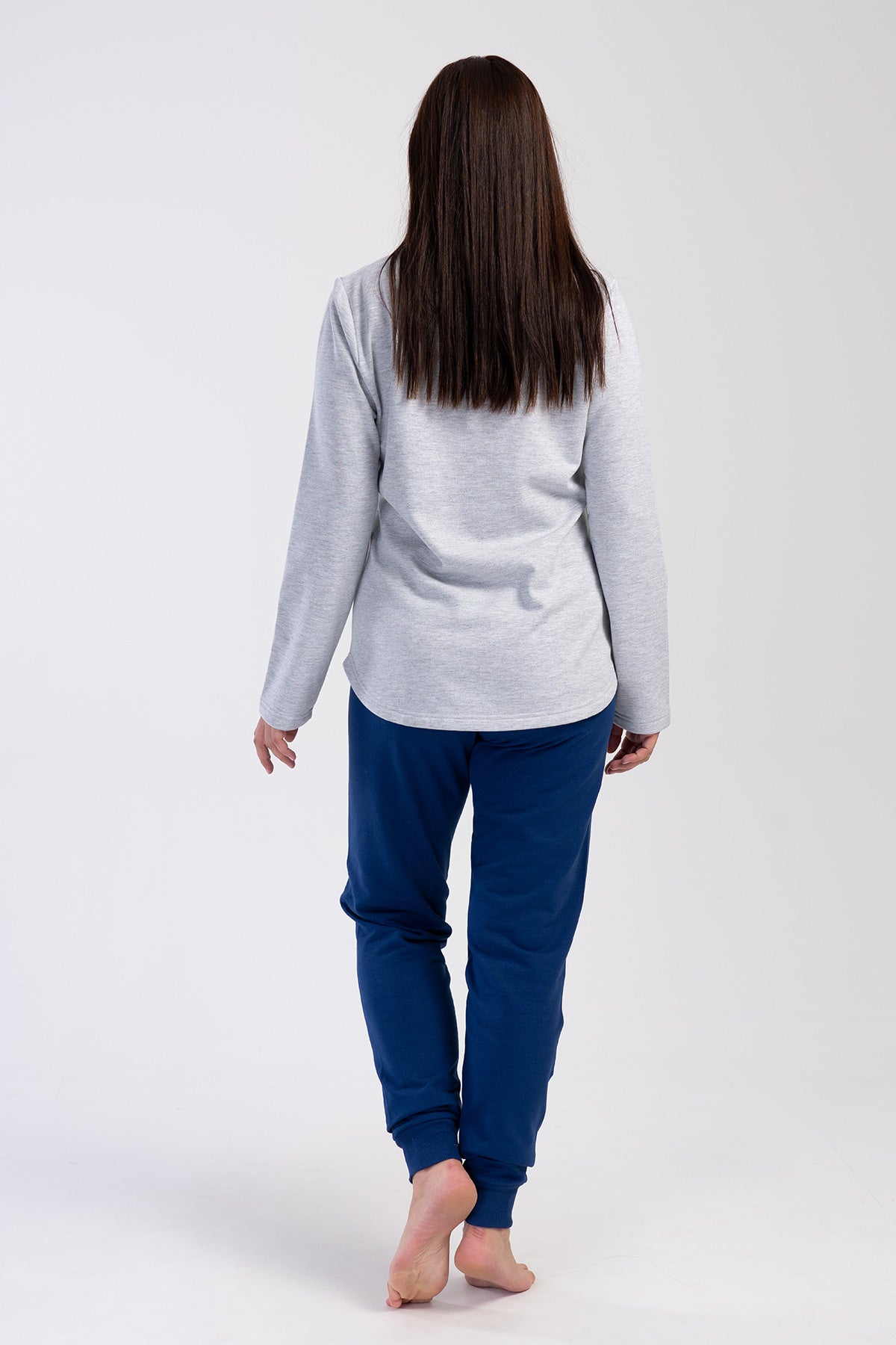 KADIN 2IPLIK XXL O YAKA UZUN KOL ETEGI OVAL MANSETLI PIJAMA TAKIM