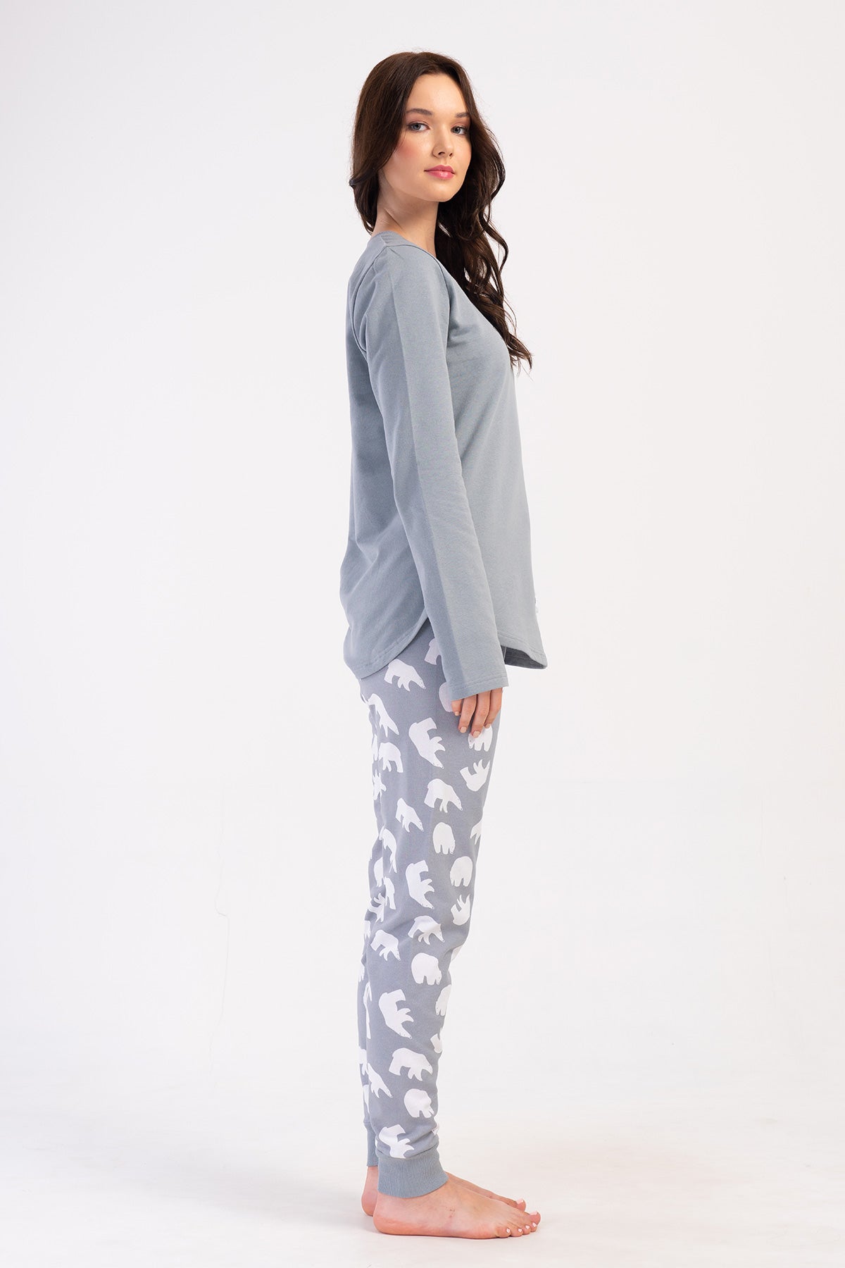 KADIN 2IPLIK O YAKA UZUN KOL ETEGI OVAL MANSETLI PIJAMA TAKIM