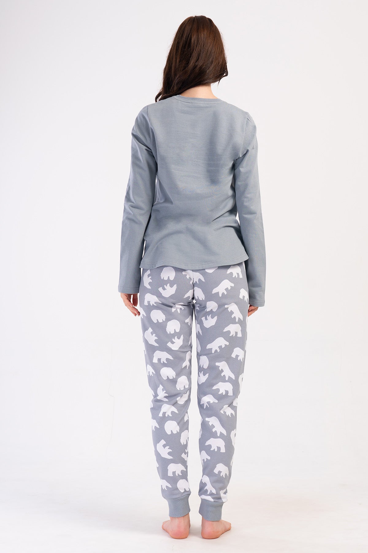 KADIN 2IPLIK O YAKA UZUN KOL ETEGI OVAL MANSETLI PIJAMA TAKIM