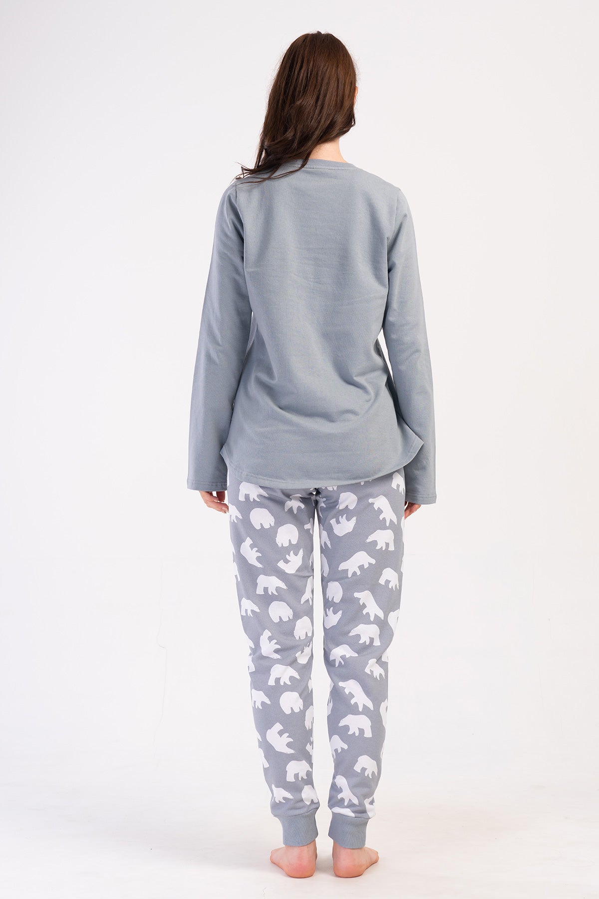 KADIN 2IPLIK XXL O YAKA UZUN KOL ETEGI OVAL MANSETLI PIJAMA TAKIM