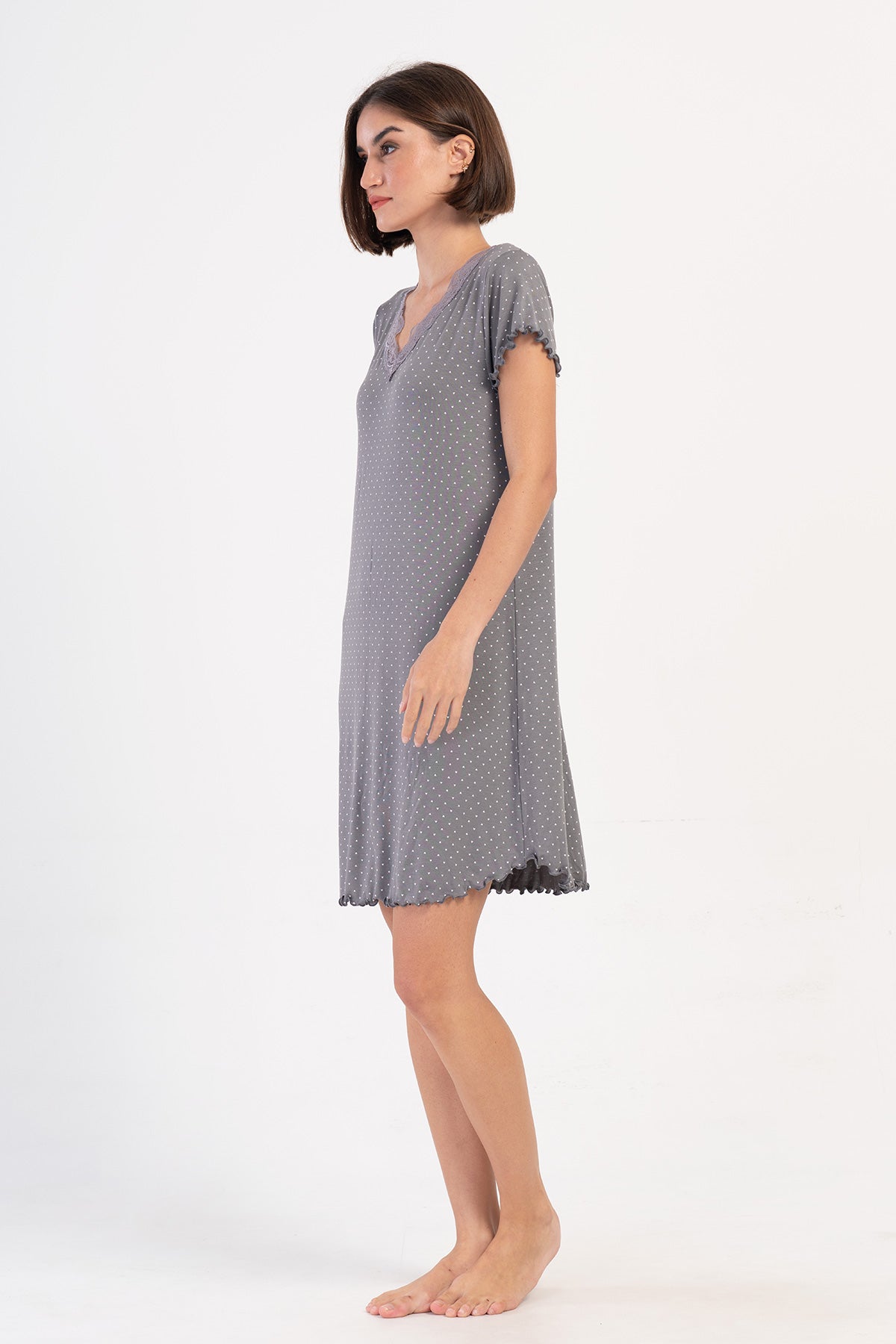 KADIN VISCON XXL V YAKA DANTELLI BIBILALI KISA KOL ETEGI OVAL TUNIK