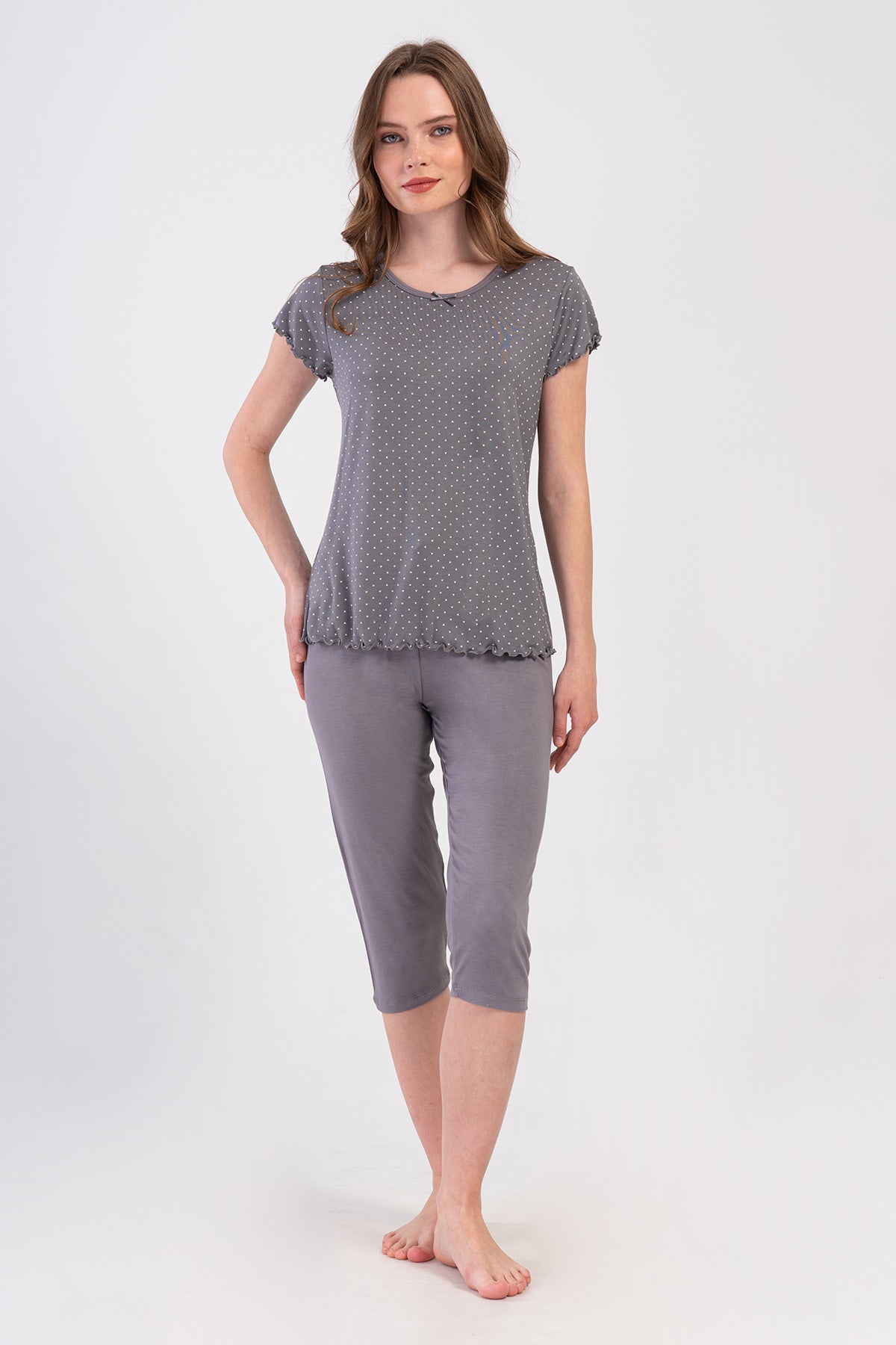 KADIN VISCON KAYIK YAKA FIYONKLU KISA KOL BIBILALI KAPRI TAKIM